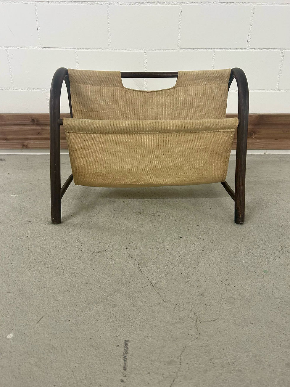 Mid Century Zeitungsständer Bambus & Canvas, 70er Jahre