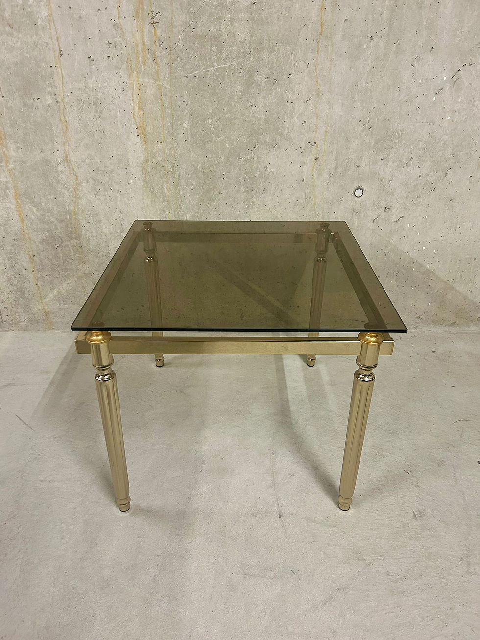 Couchtisch Glas Messing 70er Beistelltisch Rauchglas Tisch