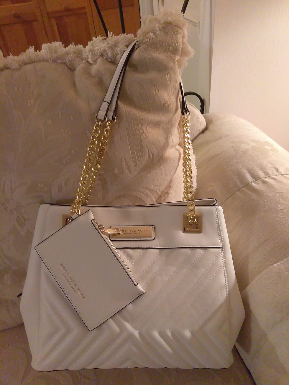 Marc New York Handbag with Chain Handle & Wristlet - White