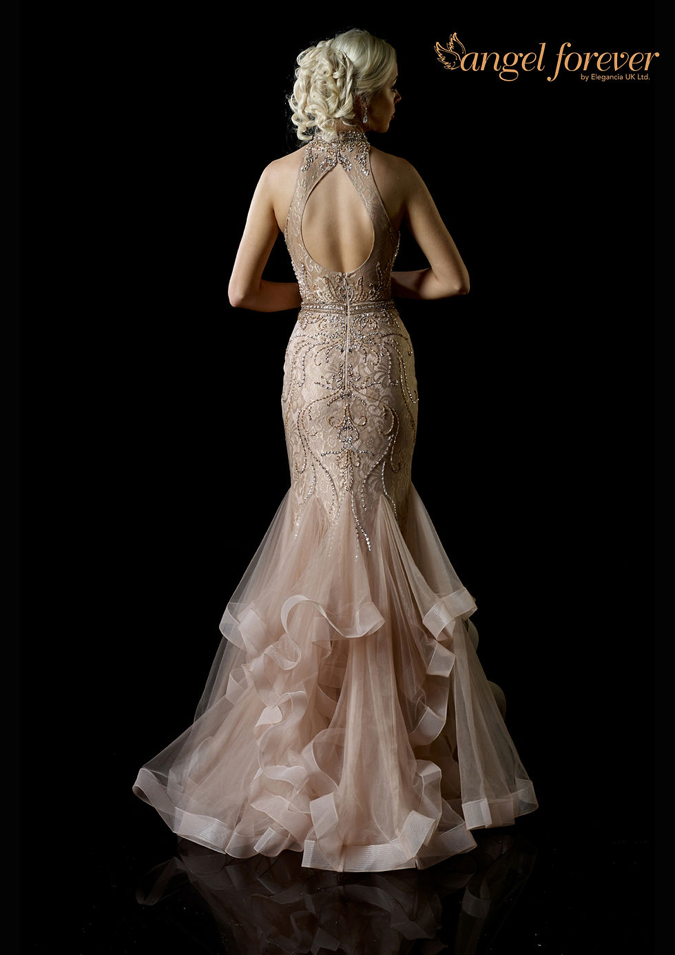 Thumbnail: Lace & Tulle High Neck With Ruffles Bottom