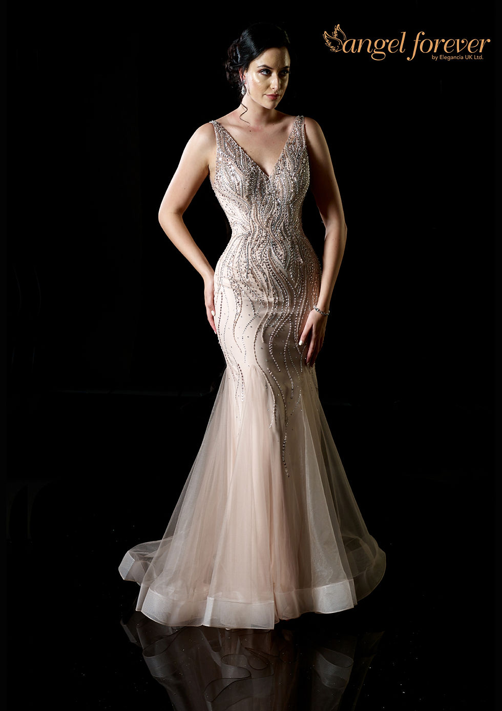 Thumbnail: Heavily Beaded Halter Neck Style on Tulle Fabric