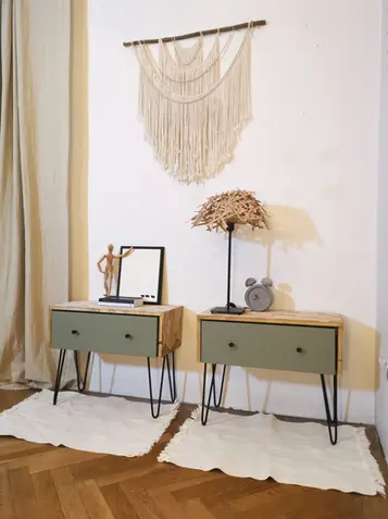 Nachtkästchenset, Upcycling Nachtkästchen, Holzstäbchen, handgefertigte Nachtkästchen, Upcycling Möbel in Wien