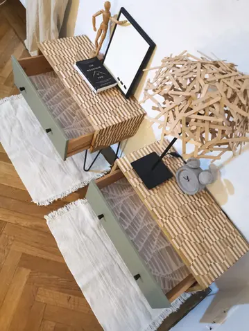 Nachtkästchenset, Upcycling Nachtkästchen, Holzstäbchen, handgefertigte Nachtkästchen, Upcycling Möbel in Wien
