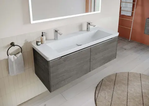 Villeroy & Boch Subway 3 double basin vanity unit with wood finish and symmetrical drawer storage