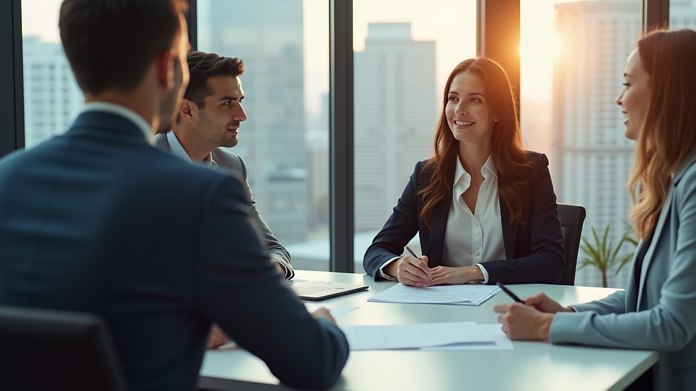 High angle view of a commercial real estate office with agents discussing deals