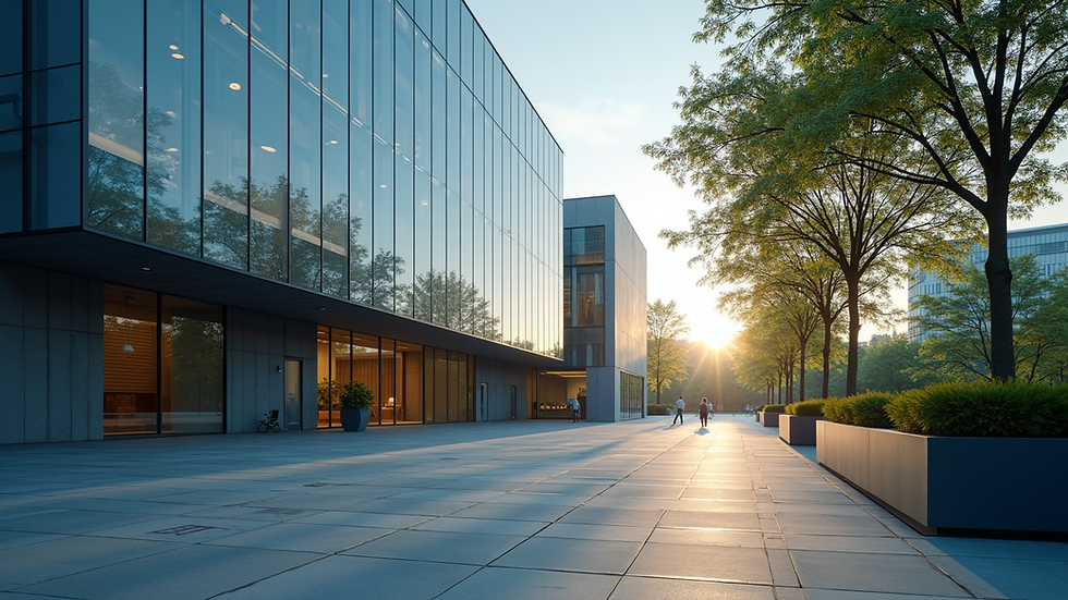 Eye-level view of a modern office building exterior