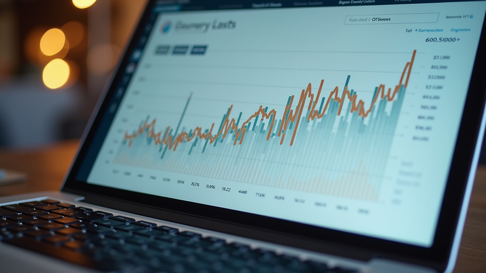 Close-up view of a sales dashboard on a laptop screen showing franchise growth metrics