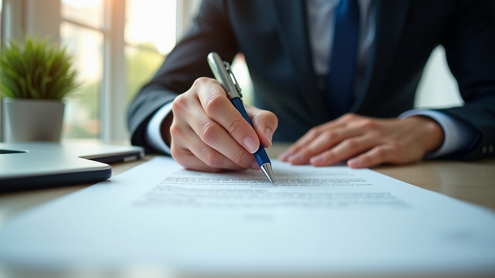 Close-up view of a commercial real estate contract being signed