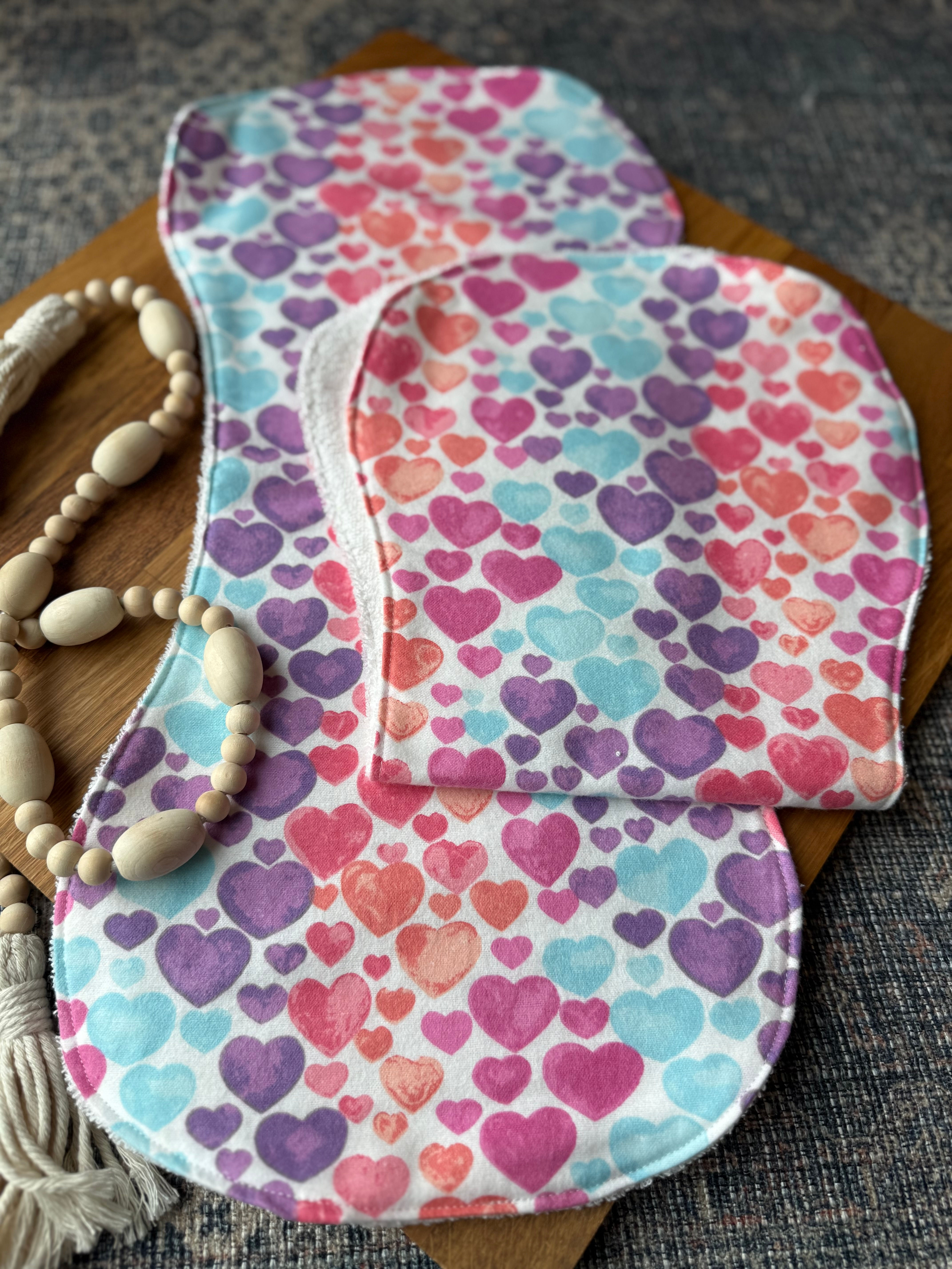 Rainbow Hearts Burp Cloth Set
