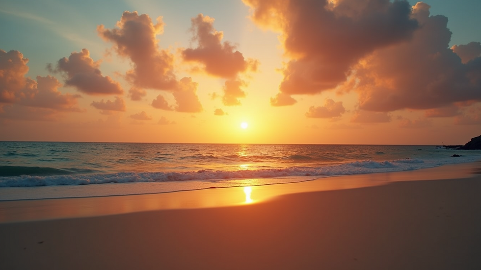 Eye-level view of a sunset over a pristine beach in Zanzibar
