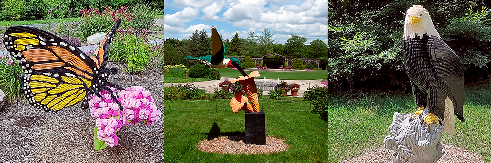 Nature Connects LEGO Art Sculptures of Monarch Butterfly and Hummingbird and Bald Eagle by Sean Kenney at Klehm Arboretum and Botanic Garden in Rockford Illinois By In The Great Wide Travel Lifestyle Blog