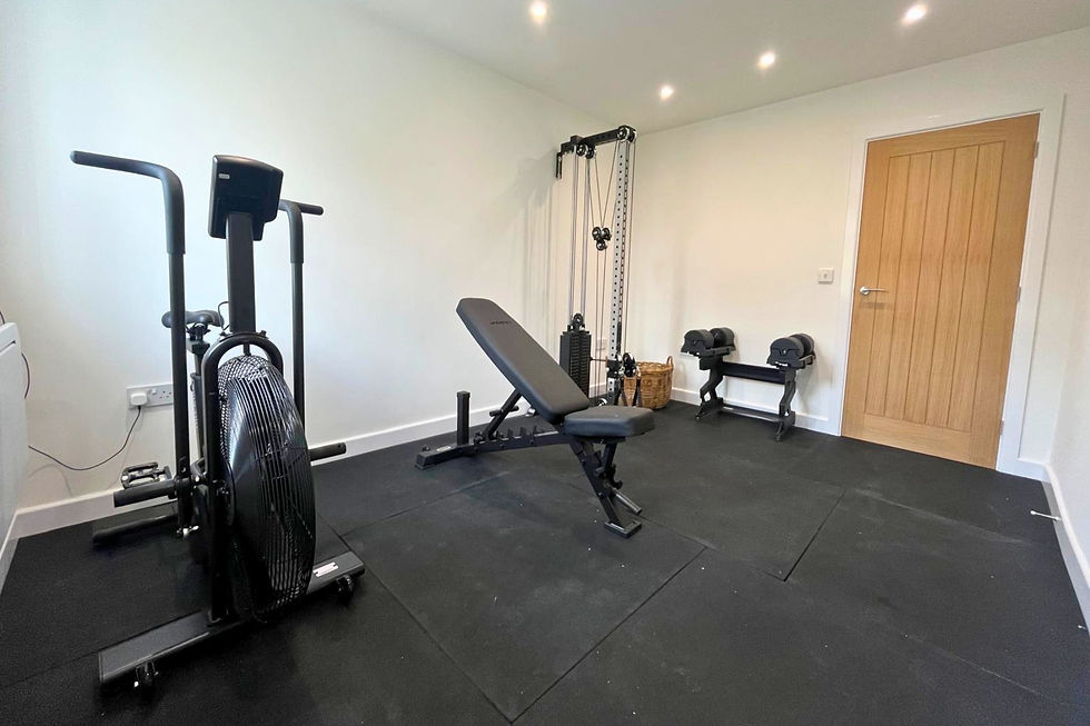 Converted garage interior — home gym and utility room, Sandbach, Cheshire