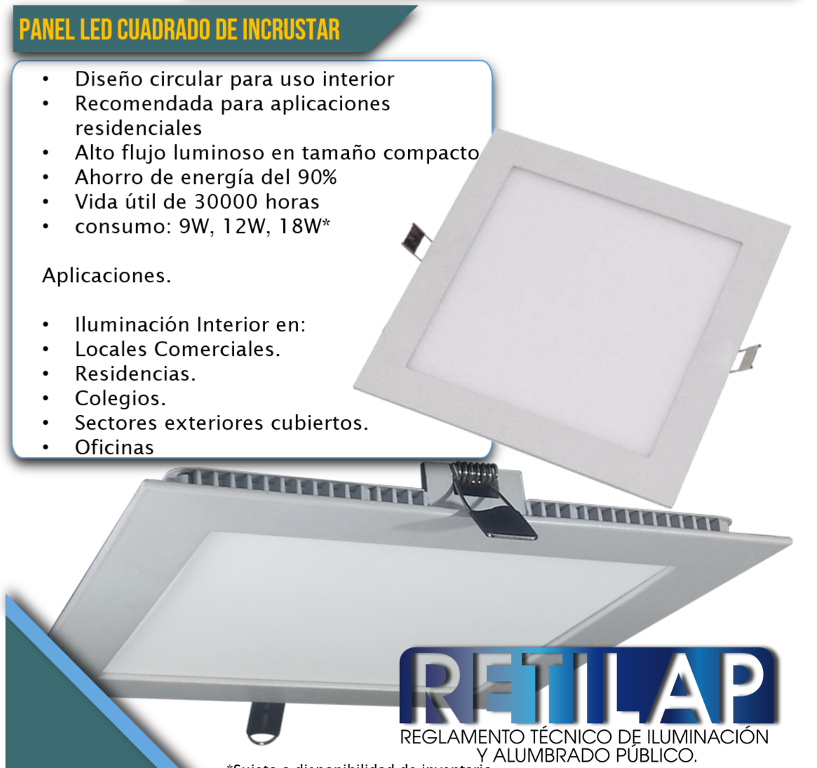 PANEL LED CUADRADO DE INCRUSTAR 9W LUZ DÍA