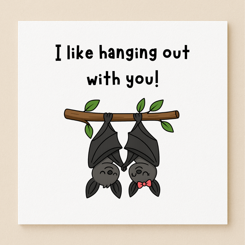 Two bats hanging from a branch, I like hanging out with you! The Pun Shop