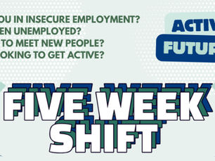 Flyer for the "Five Week Shift" program offering free activities to boost confidence and fitness in South Derbyshire, June 2–30, with QR code.