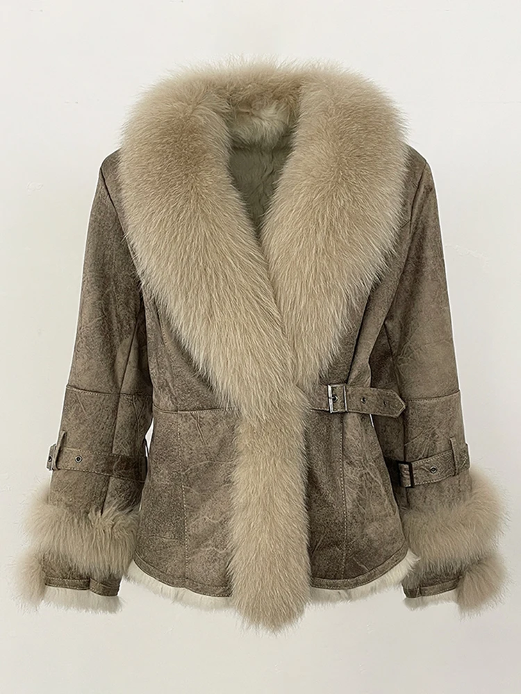 Women's Winter Real Fur Coat with Fox, Raccoon, and Rabbit Fur