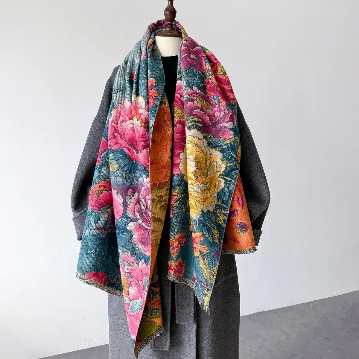 Warm Floral Print Shawl & Wrap