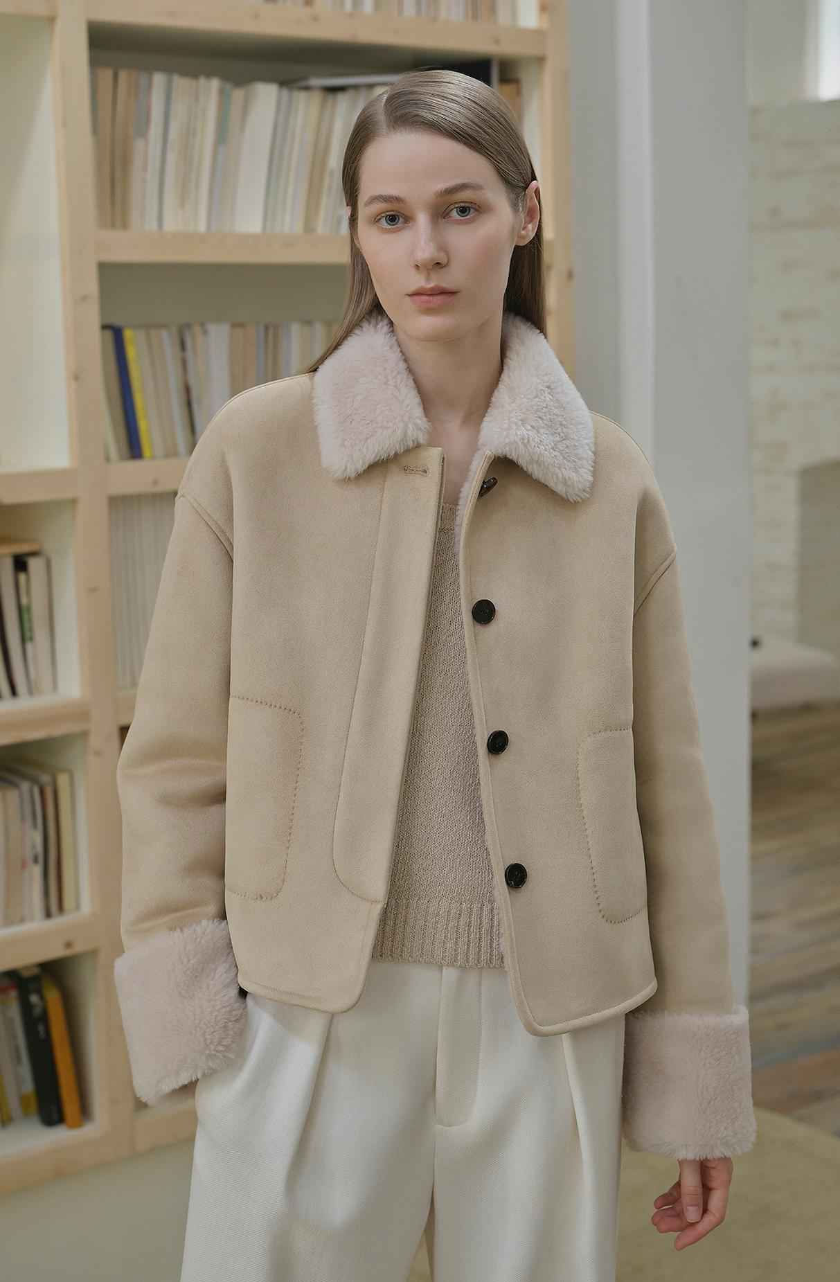 Fireladyfur Women's Faux Leather Shearling Jacket - Long Wool Suede Coat Winter