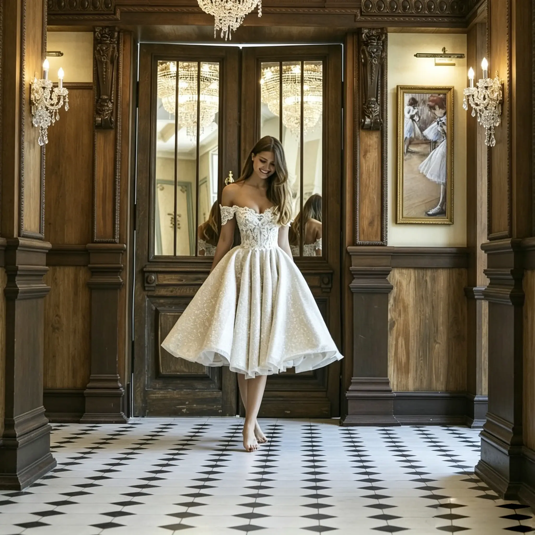 The Antoinette Vintage Lace Tea-Length Bridal Gown