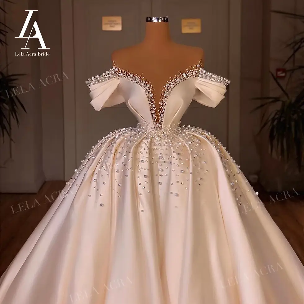 Thumbnail: LelaAcra Luxury Pearls Wedding Dress 2027 Sweetheart 3 in 1 Bridal Ball Gown