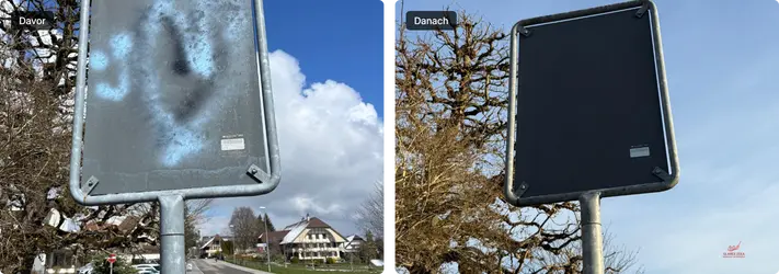 Graffitietfernung Strassenschild in Zollikofen