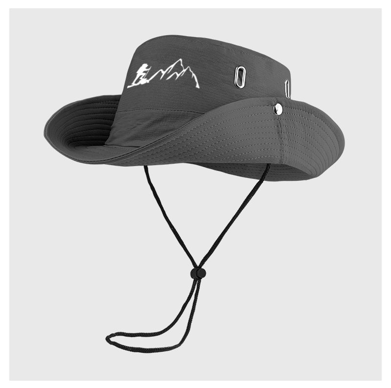 Thumbnail: Hiker and Mountain Print Outdoor Bucket Hat: Wide-brimmed, Breathable Bucket Hat
