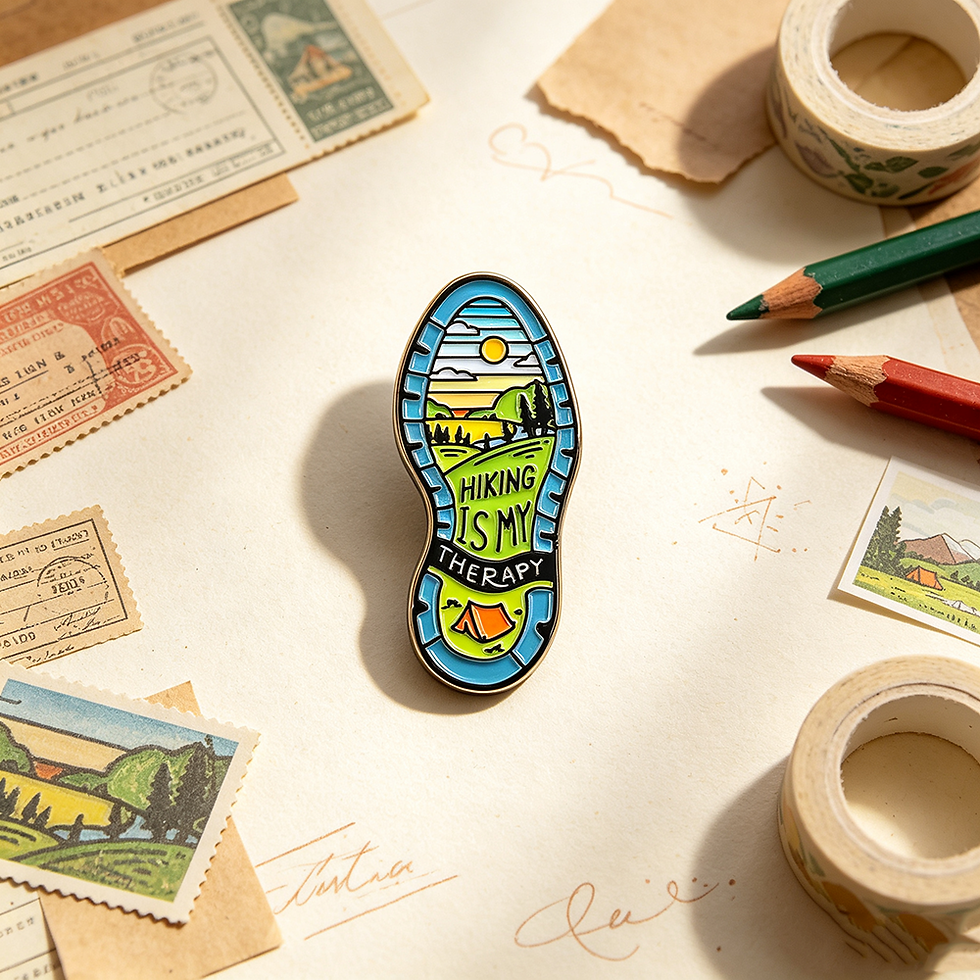 Thumbnail: Hiking Is My Therapy Enamel Pin Funny Camping Shoe Sole Brooch Outdoor Adventure