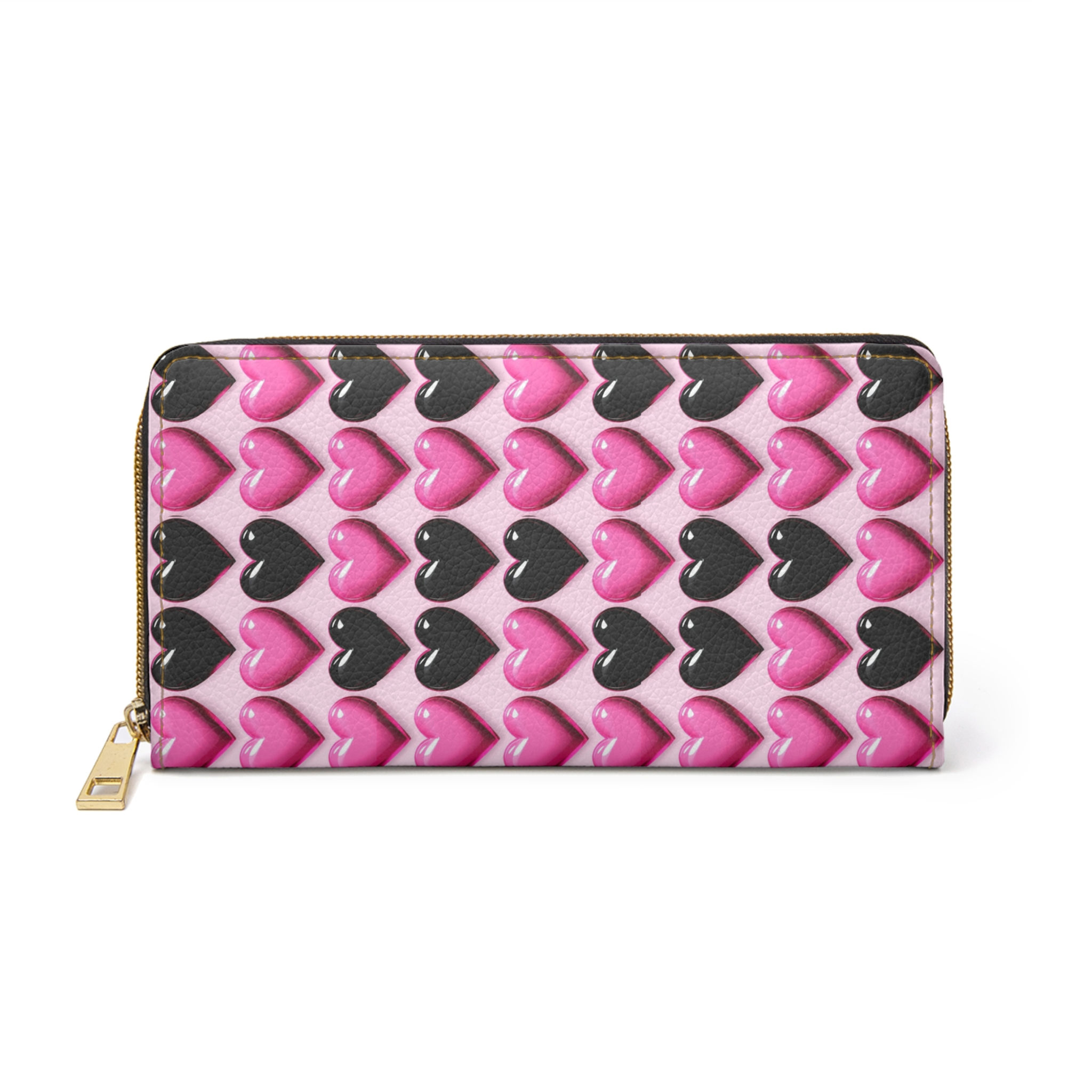Pink and Black Heart Zipper Wallet