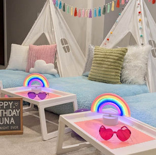 colorful sleepover decor rainbow theme