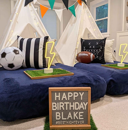 Game On! Theme sleepover with sports decor and tents
