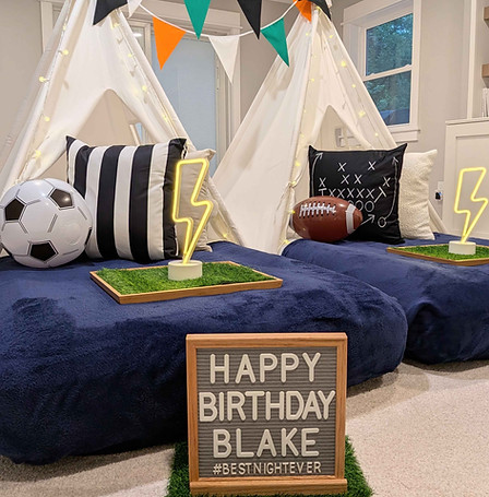 Game On! Theme sleepover with sports decor and tents