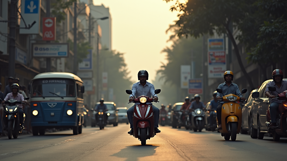 Eye-level view of a busy Indian street with mobile users
