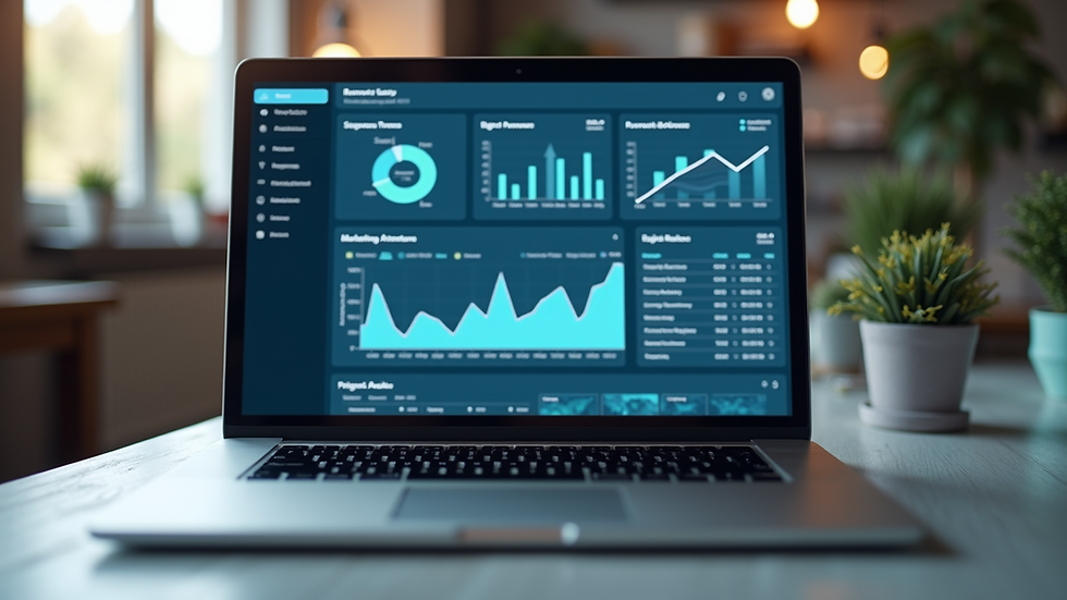 Eye-level view of a laptop screen showing digital marketing analytics dashboard