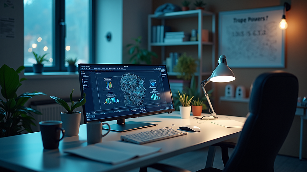 High angle view of a modern workspace with AI tools on display