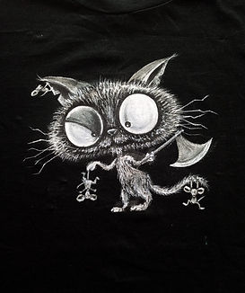 Gato de schrödinger pintado a mano por Kuzen Sahapor encargo. Camiseta personalizada