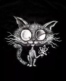 Gato de schrödinger y átomo pintado a mano por Kuzen Saha. Camiseta personalizadas