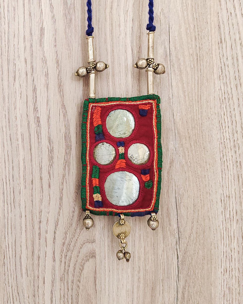 Vintage Banjara Embroidery Necklace, Red