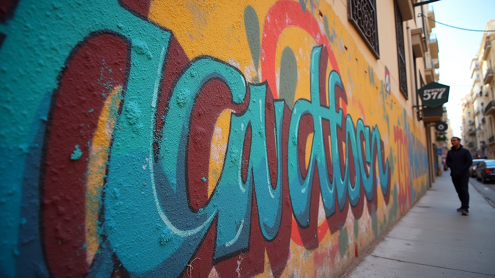 Eye-level view of a vibrant street art mural in Tel Aviv