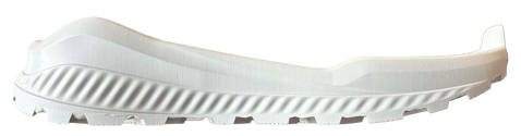 Close-up detail of trail running shoe outsole showing lug geometry and rubber traction pattern for outdoor performance