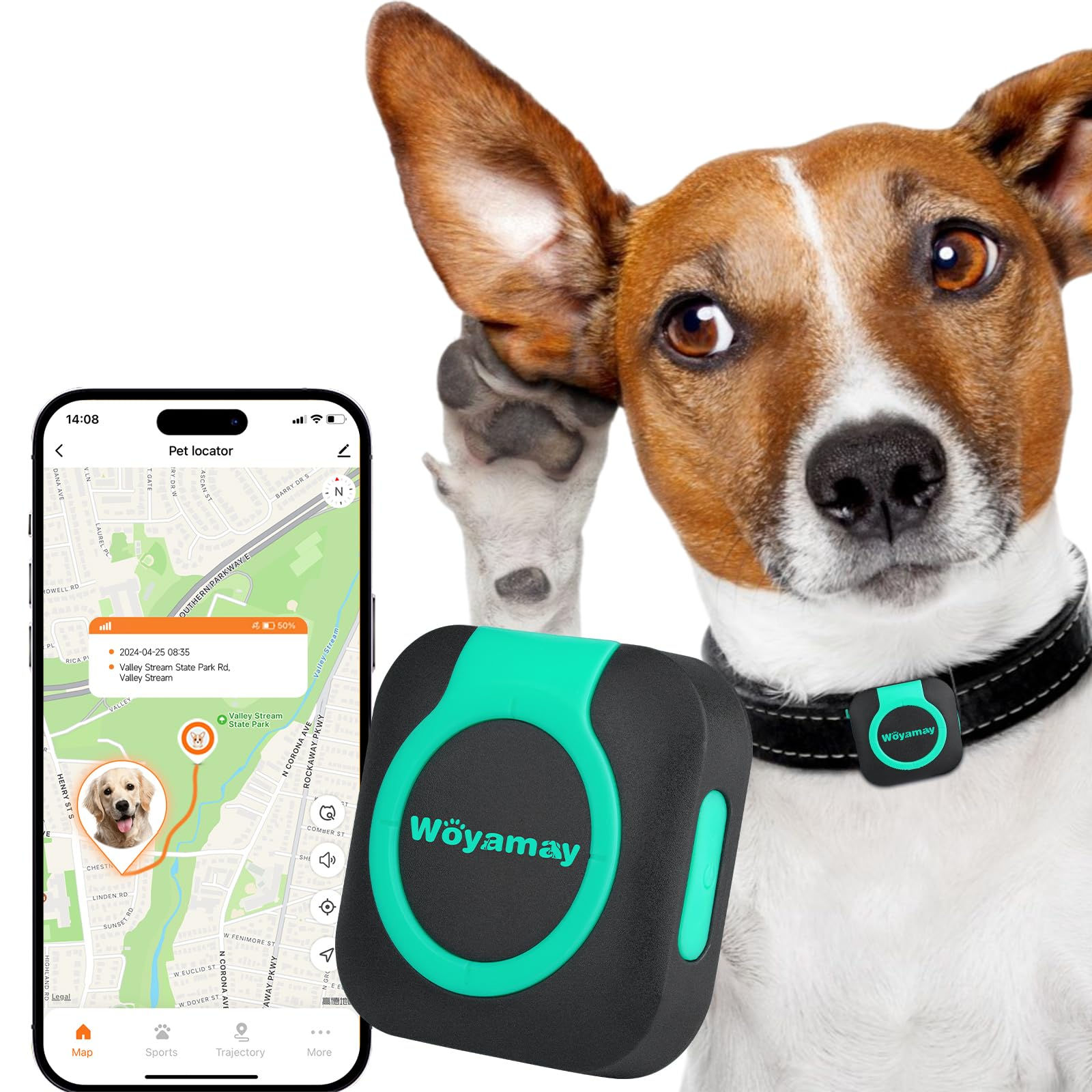 Woyamay GPS Tracker for Dogs and Cats Mini Cat & Dog GPS Tracker with Health Mon