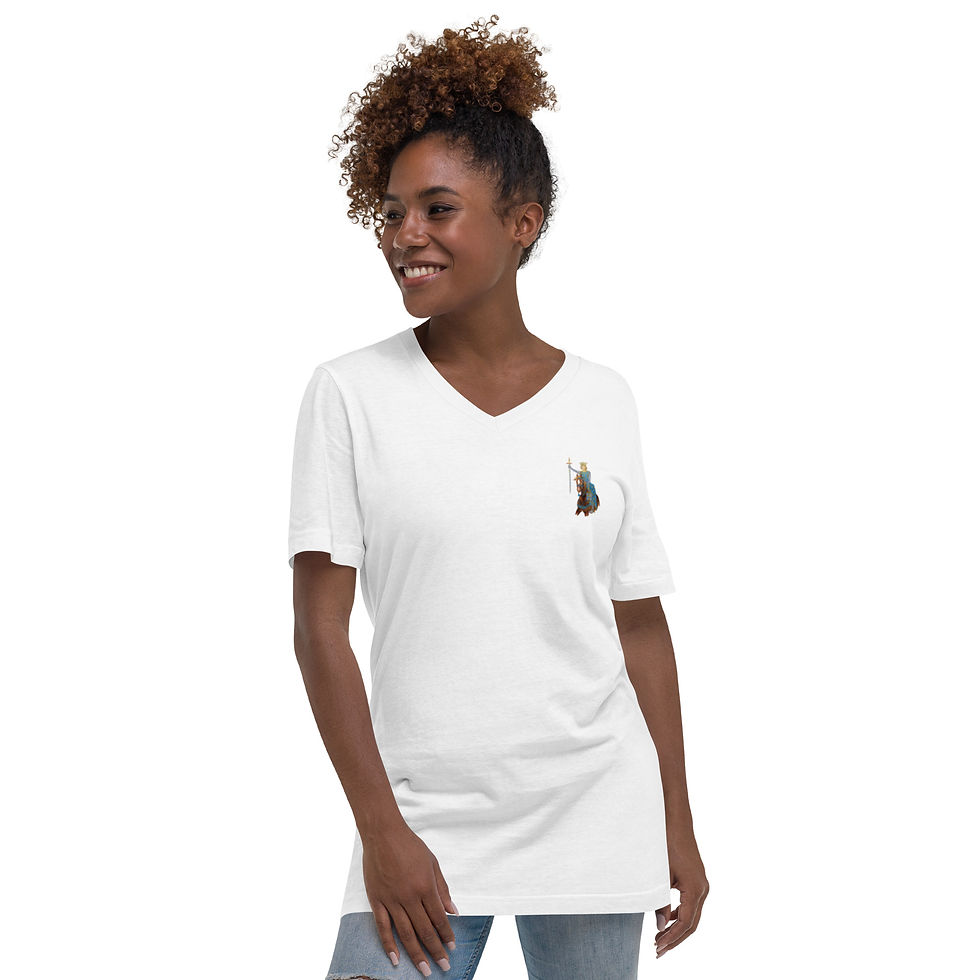 Miniature : T-shirt unisexe blanc col en v