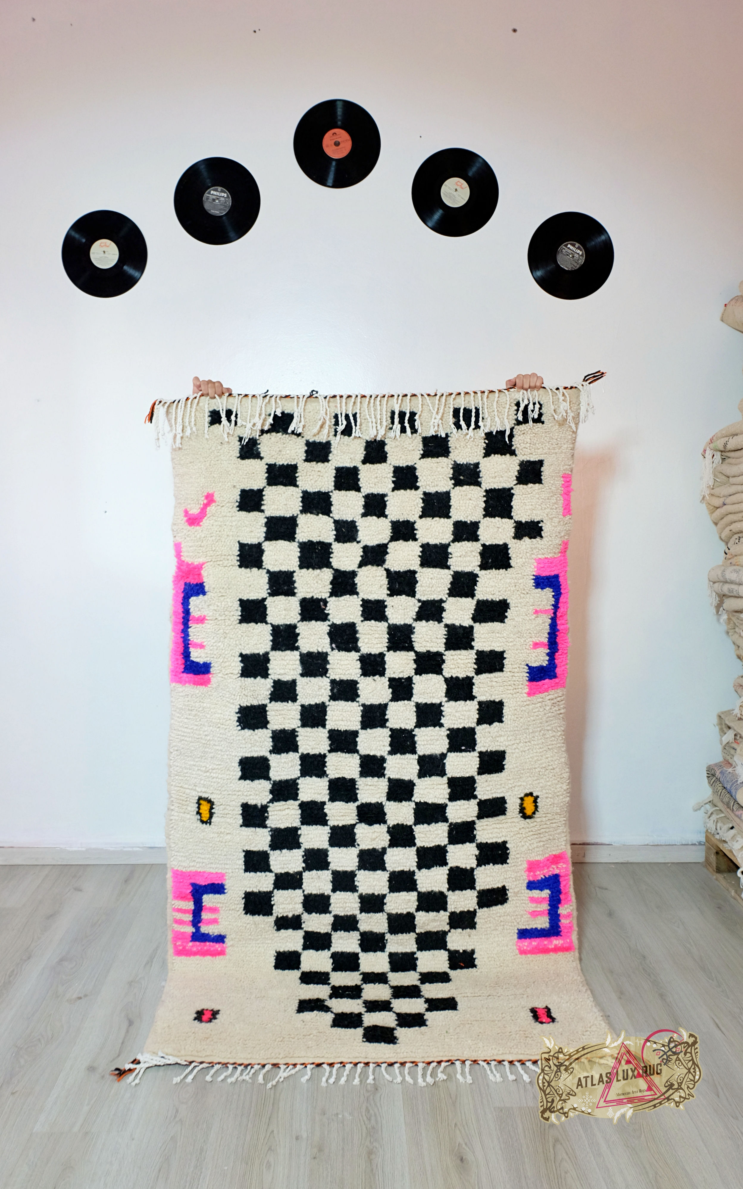 Checkered moroccan rug - Checkerboard rug - Berber carpet, Genuine sheep