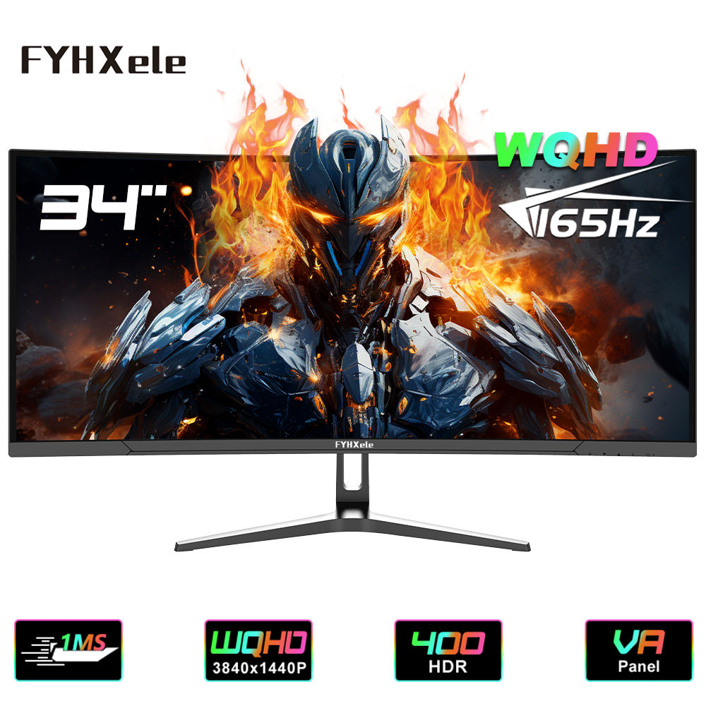FYHXele 34 Inch Monitor 165Hz VA WQHD Desktop Wide Display 21:9 LED Gamer Comput