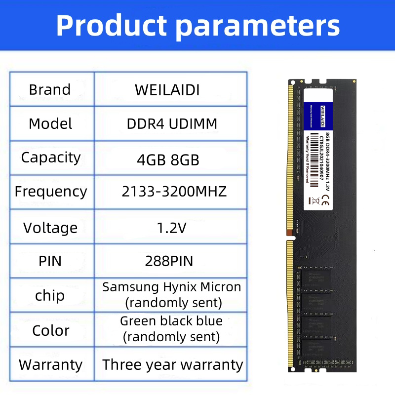 Thumbnail: Memoria ram DDR4 4GB 8GB 2133MHZ 2400MHZ 2666MHZ PC4-17000 19200 21300 UDIMM 1.2