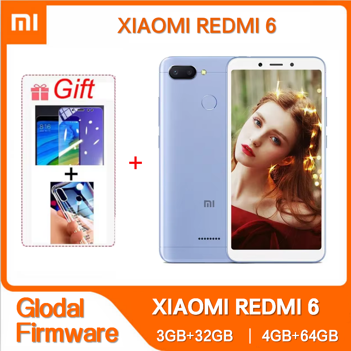 Global Rom Original Xiaomi Redmi 6 4GB 64GB 13000mAh celular googleplay Fingerpr