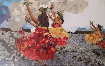 Leinaala Schwartz, Hula at Hale Mau Mau Crater, collage, 31x21x1, $450 - Leina'ala Schwar