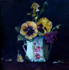 1. Louise B. Hafesh, Nanny_s Pansies., oil on linen 15 x 15 x1 , $1650 - theartworks_earth