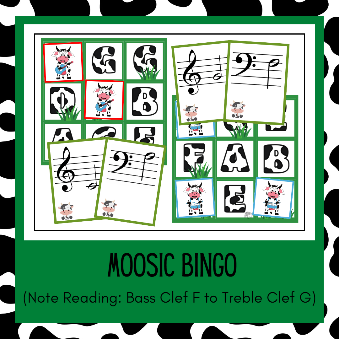Moosic Bingo | Note Reading Game (Bass Clef F to Treble Clef G)