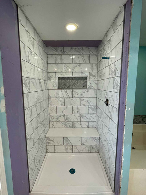 Standing Shower remodel in progress. with Tile from floor to ceiling