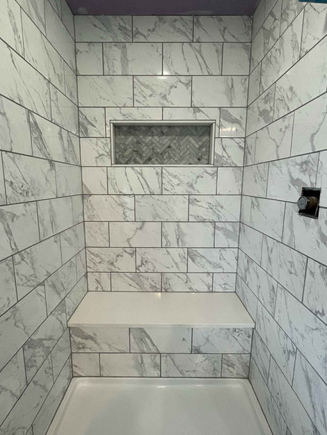 Standing Shower remodel in progress. with Tile from floor to ceiling completed.